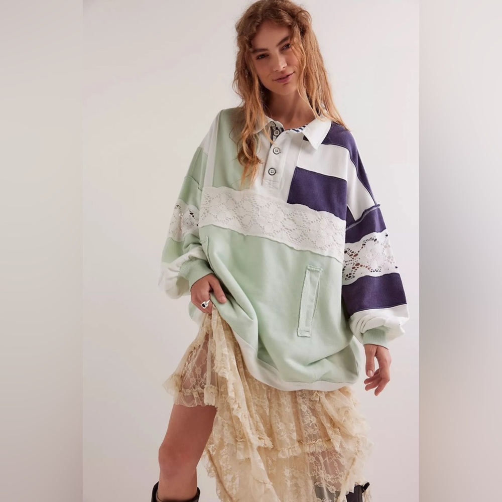 Free People We the Free American Dream Polo Pullover Sweatshirt